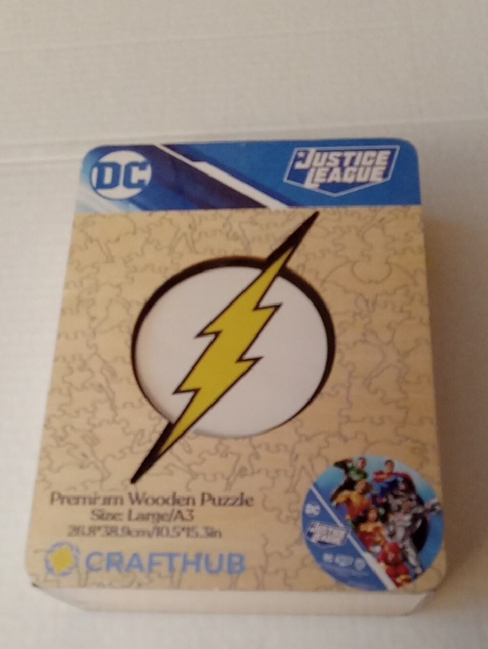 NWT DC Justice League Wooden Puzzle Box with Blue & White Logos